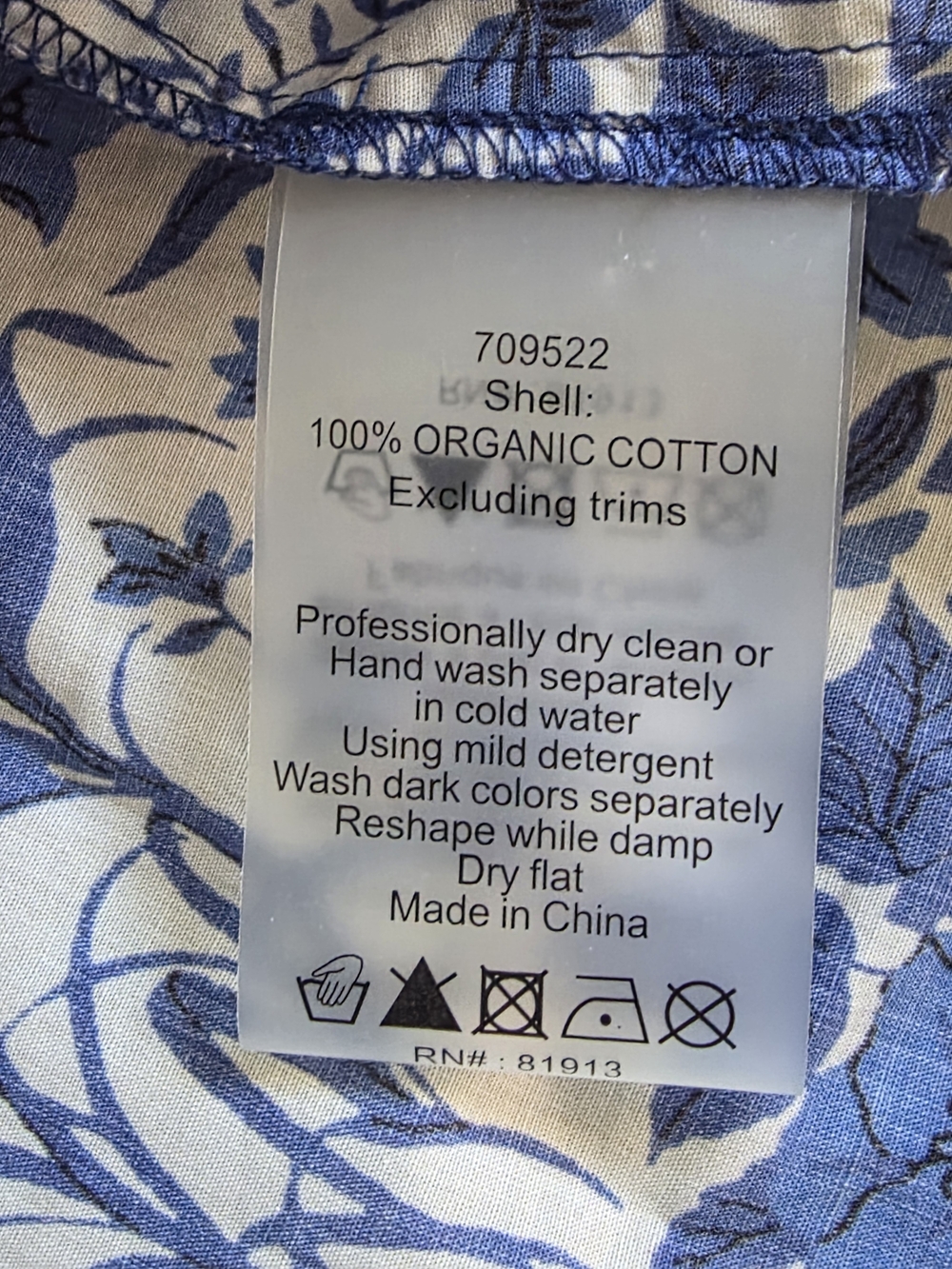 Hope for Flowers Tracy Reese Blue and White Floral Smocked Yoke Blouse Size L - Picture 8 of 9